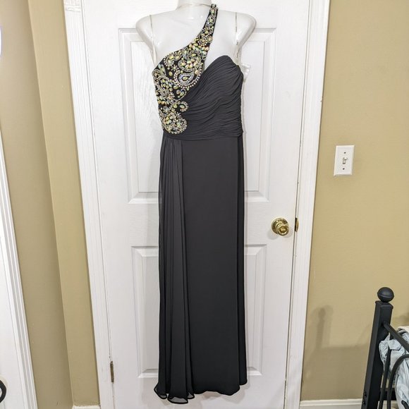 Tiffany Designs Black Rhinestone Sequin Crossover Sleeveless Prom Maxi Dress - 6 - Picture 1 of 16